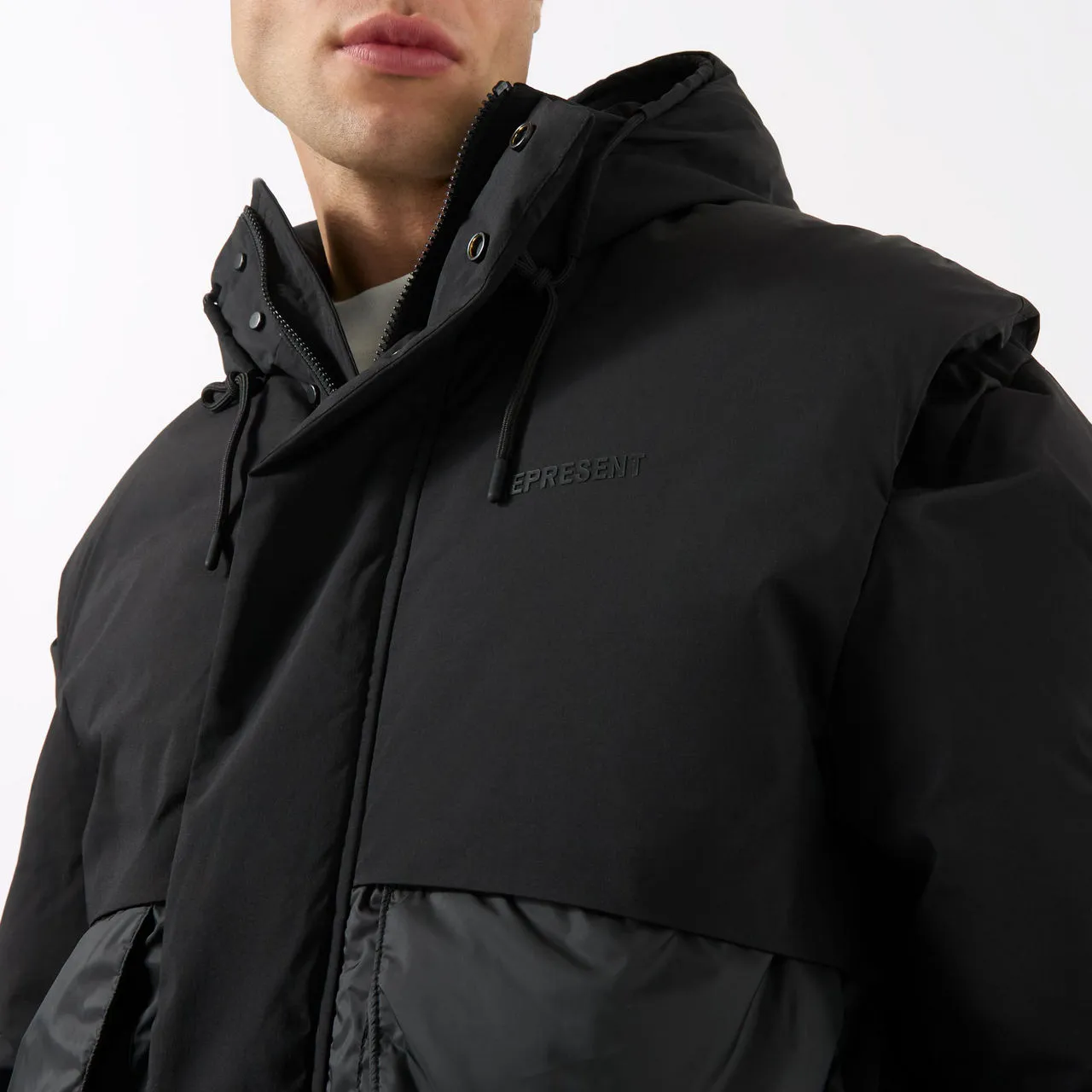 REPRESENT Layered Hooded Down Jacket - Black