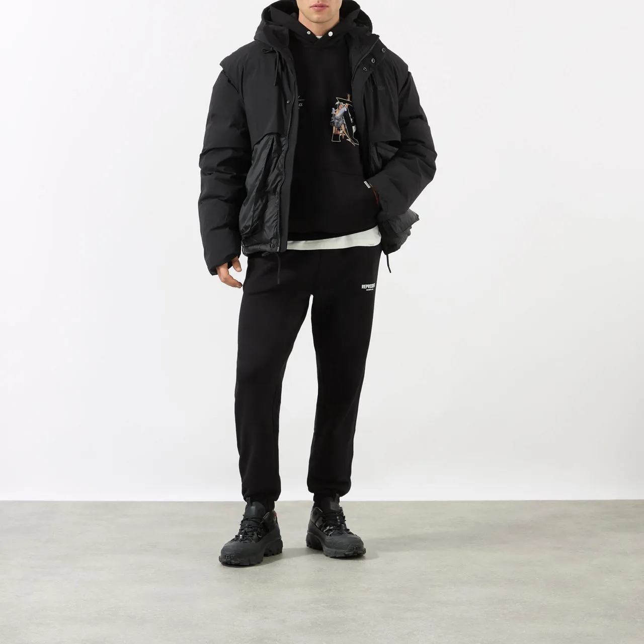 REPRESENT Layered Hooded Down Jacket - Black