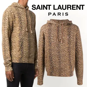 Saint Laurent  |Pullovers Leopard Patterns Long Sleeves Cotton Logo Luxury