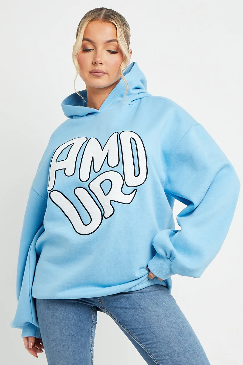 SKY BLUE AMOUR RUCHED SLEEVE HOODIE