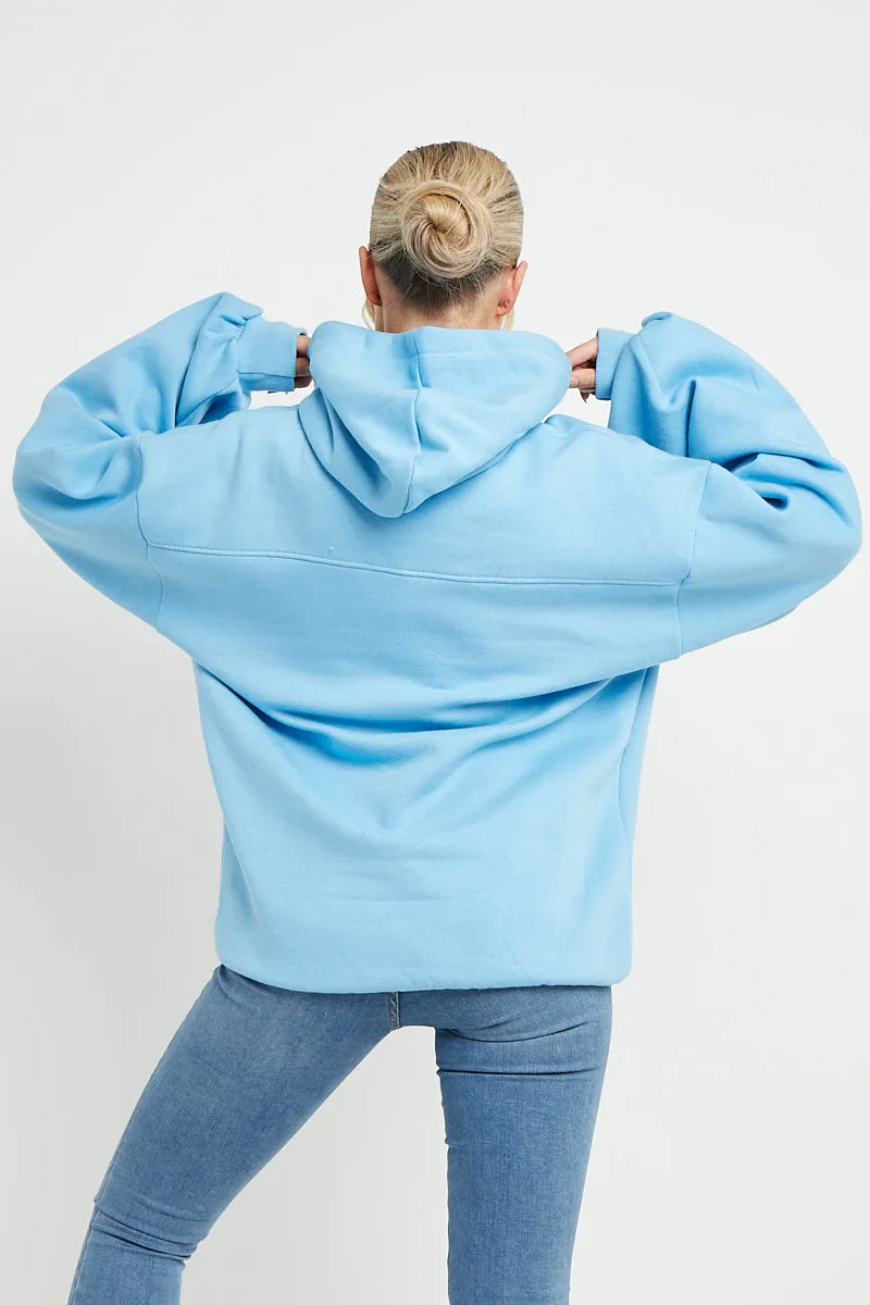 SKY BLUE AMOUR RUCHED SLEEVE HOODIE