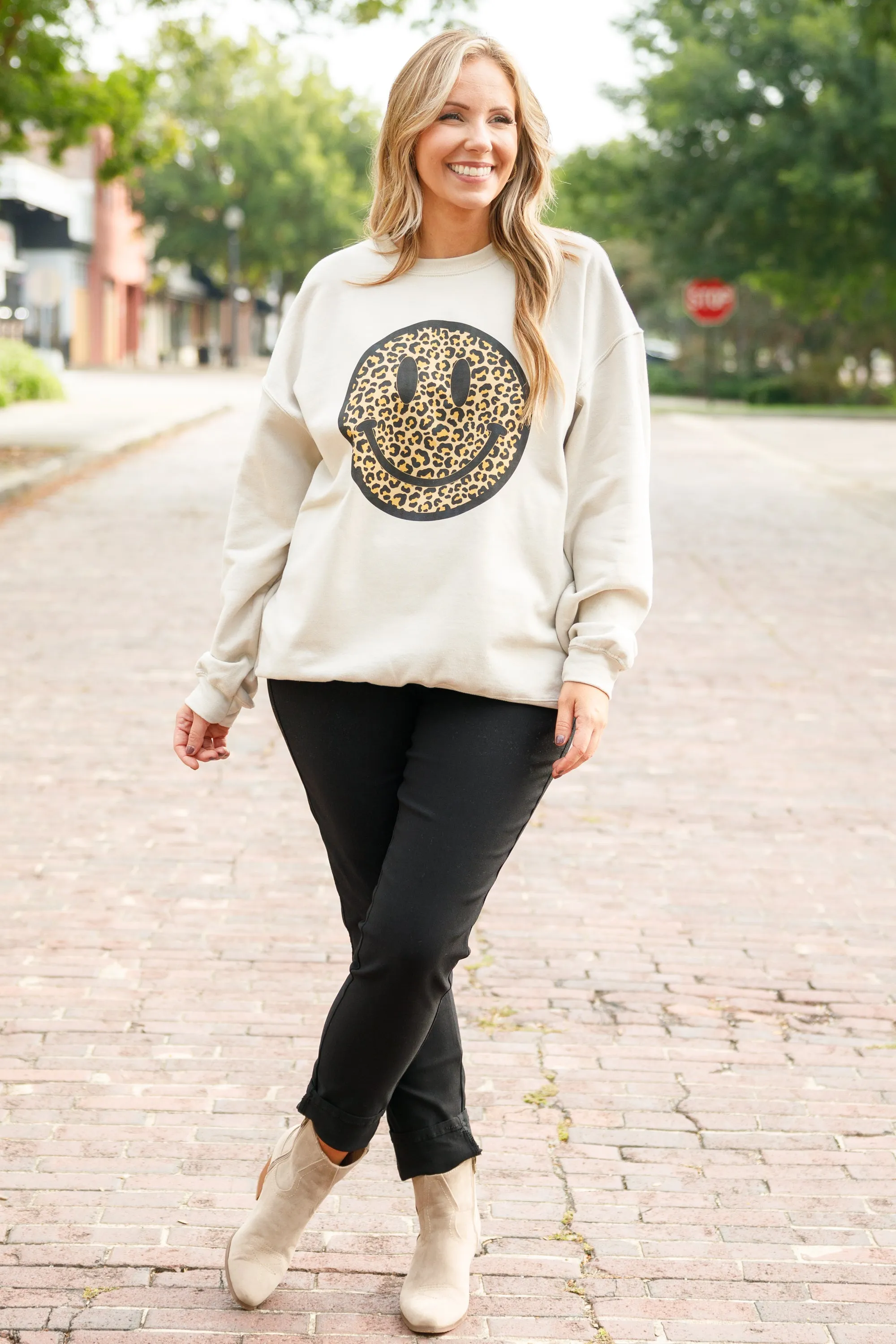 Smiley Face Sweatshirt, Sand