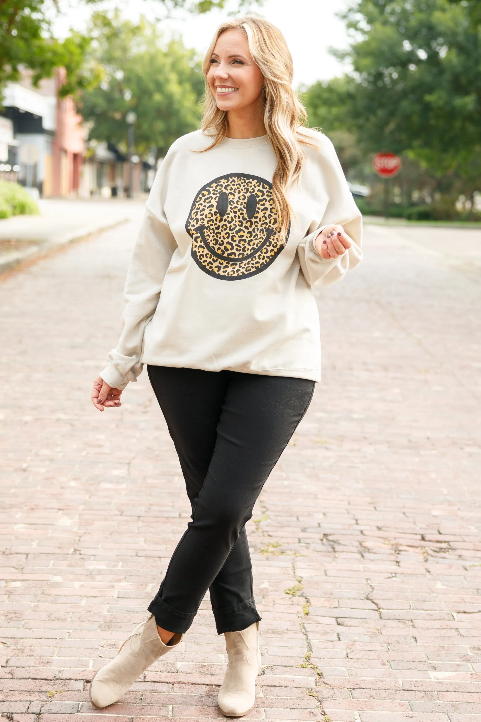 Smiley Face Sweatshirt, Sand