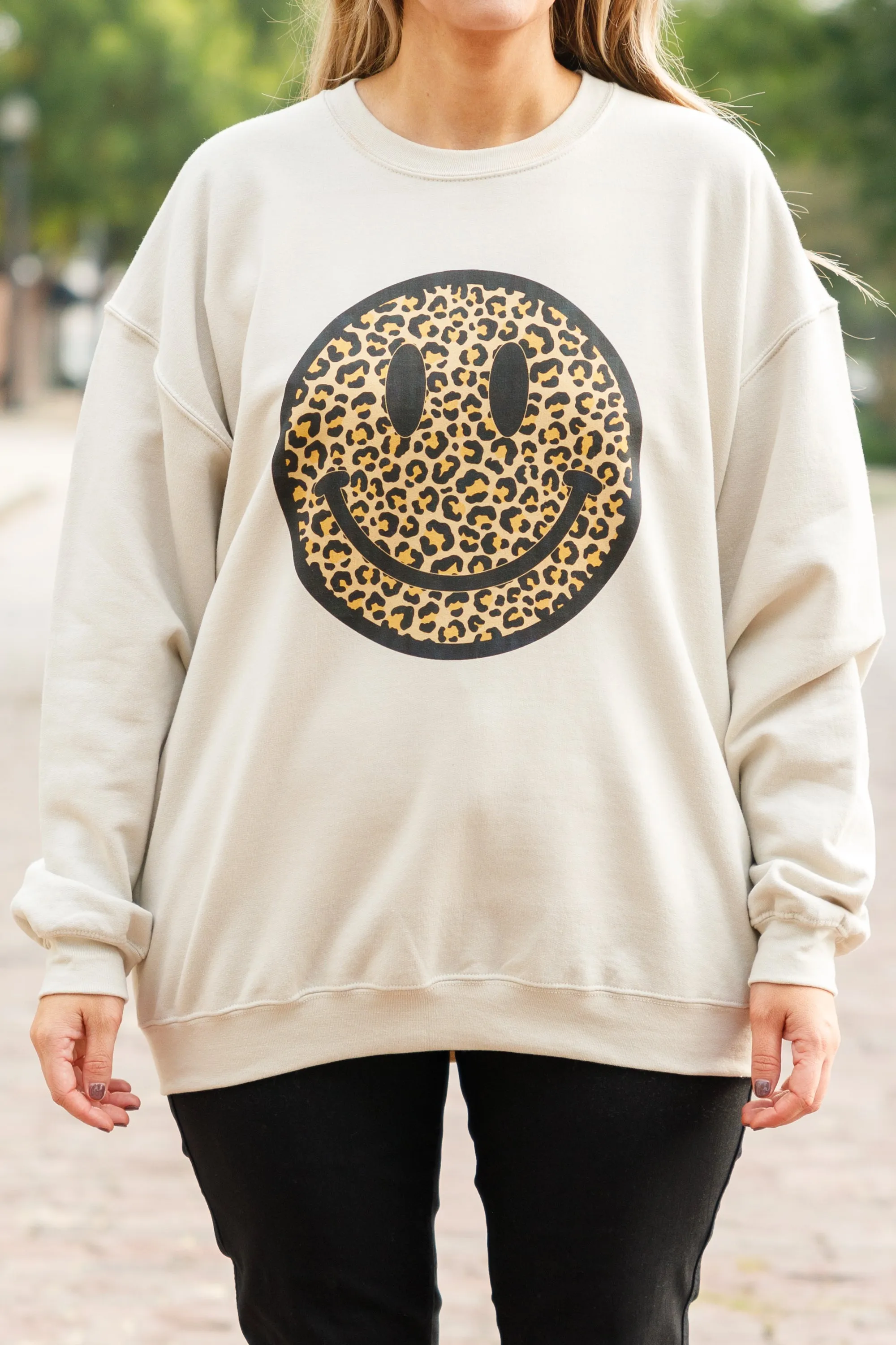 Smiley Face Sweatshirt, Sand