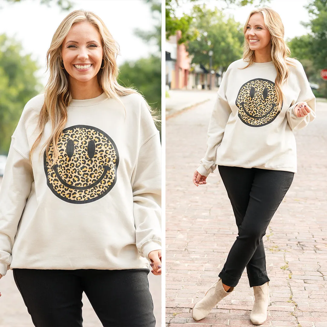 Smiley Face Sweatshirt, Sand