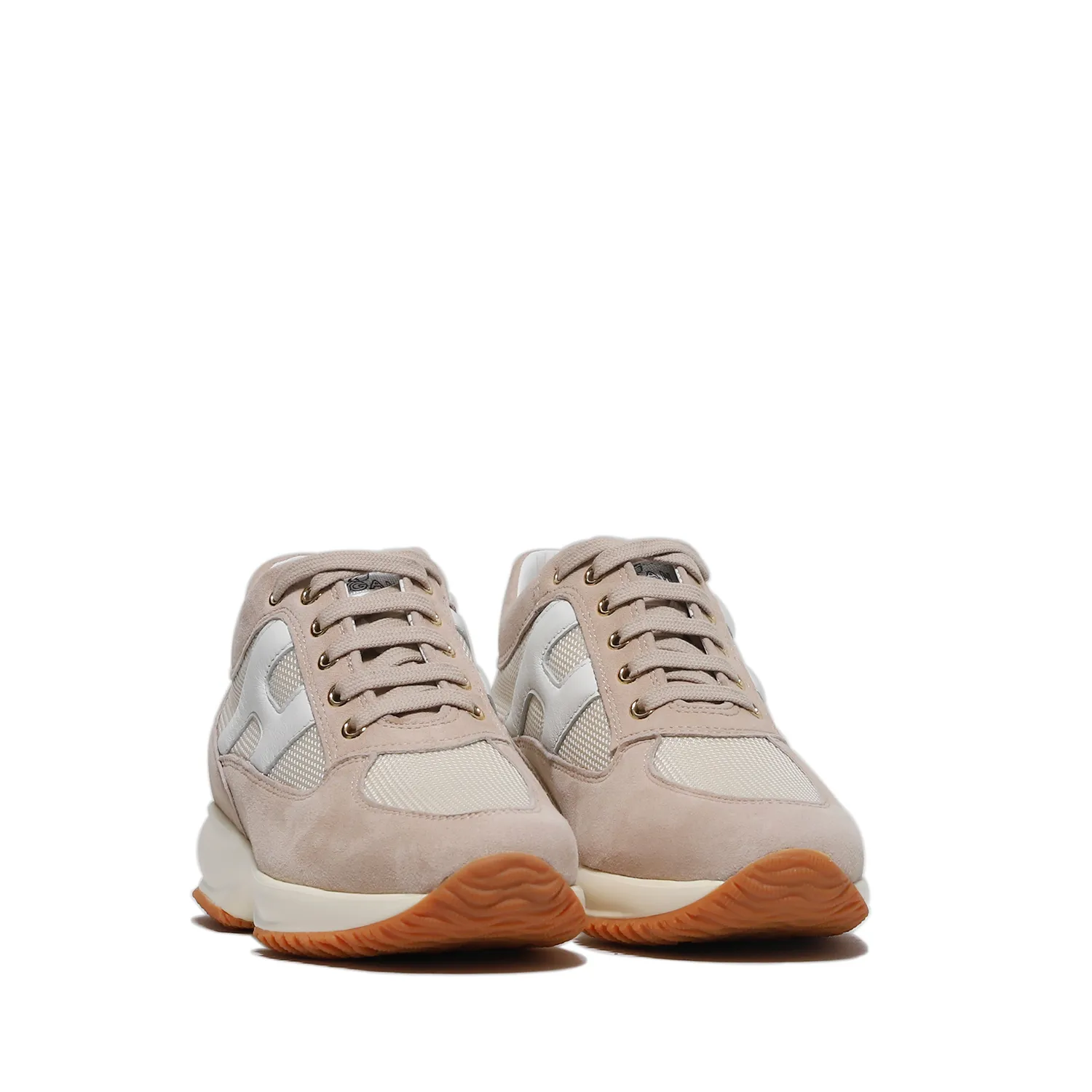 Sneaker Interactive in suede e tessuto beige e H in pelle bianca