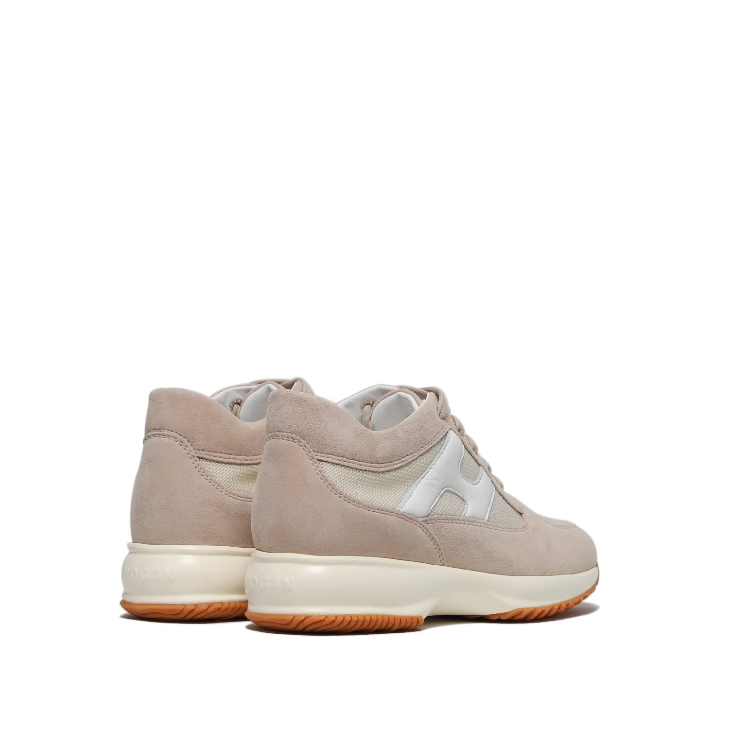 Sneaker Interactive in suede e tessuto beige e H in pelle bianca