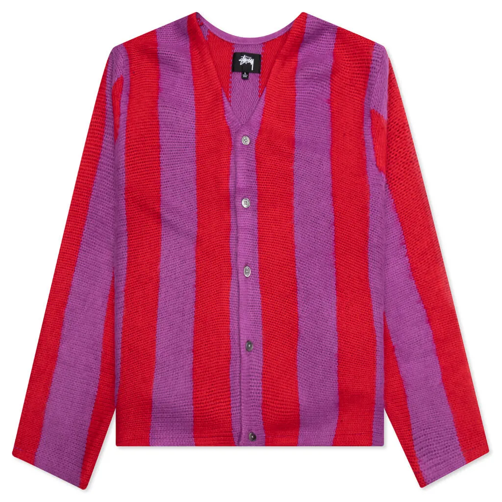 Striped Brushed Cardigan - Purple