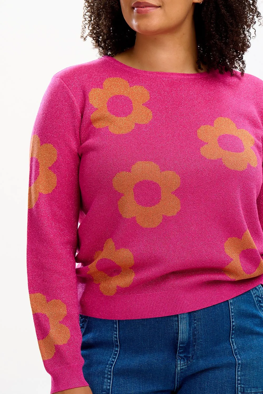 Sugarhill Brighton Pink Sparkle Flowers Rowena Jumper