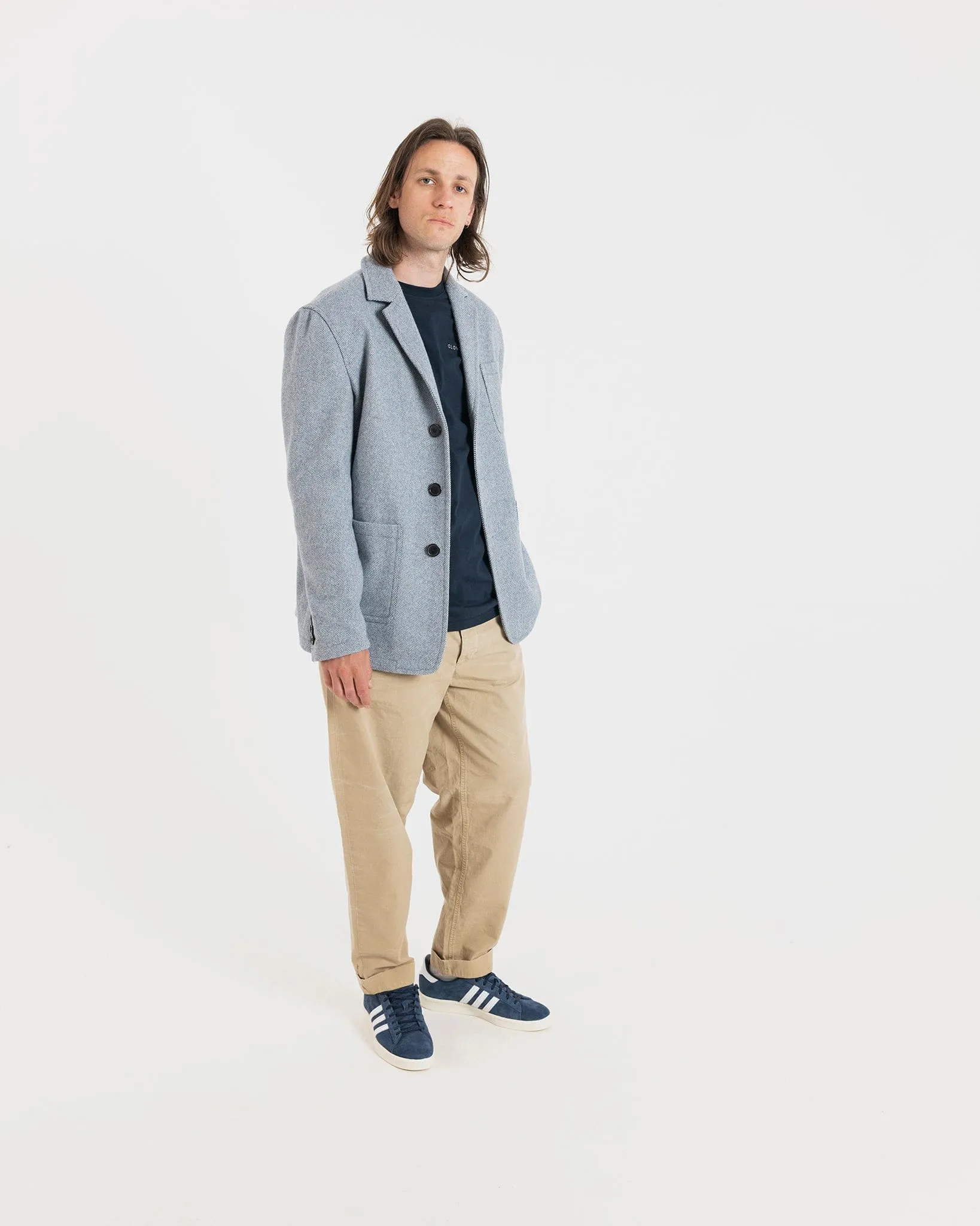 Textured Worker Blazer Light Blue