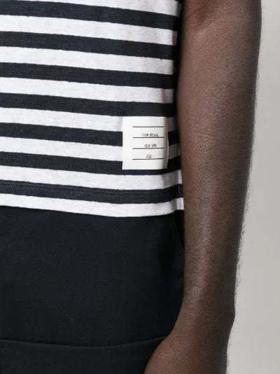 THOM BROWNE  |Crew Neck Pullovers Stripes Cotton Short Sleeves Logo