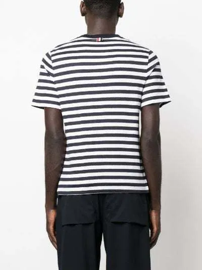 THOM BROWNE  |Crew Neck Pullovers Stripes Cotton Short Sleeves Logo