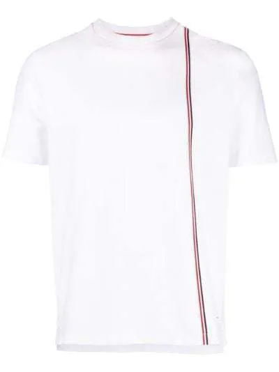 THOM BROWNE  |Crew Neck Pullovers Stripes Plain Cotton Short Sleeves Logo