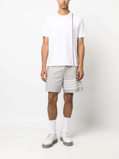 THOM BROWNE  |Crew Neck Pullovers Stripes Plain Cotton Short Sleeves Logo