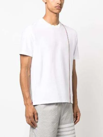 THOM BROWNE  |Crew Neck Pullovers Stripes Plain Cotton Short Sleeves Logo