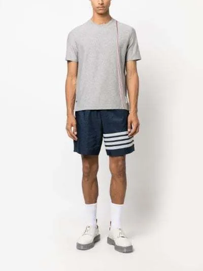 THOM BROWNE  |Crew Neck Pullovers Stripes Plain Cotton Short Sleeves Logo