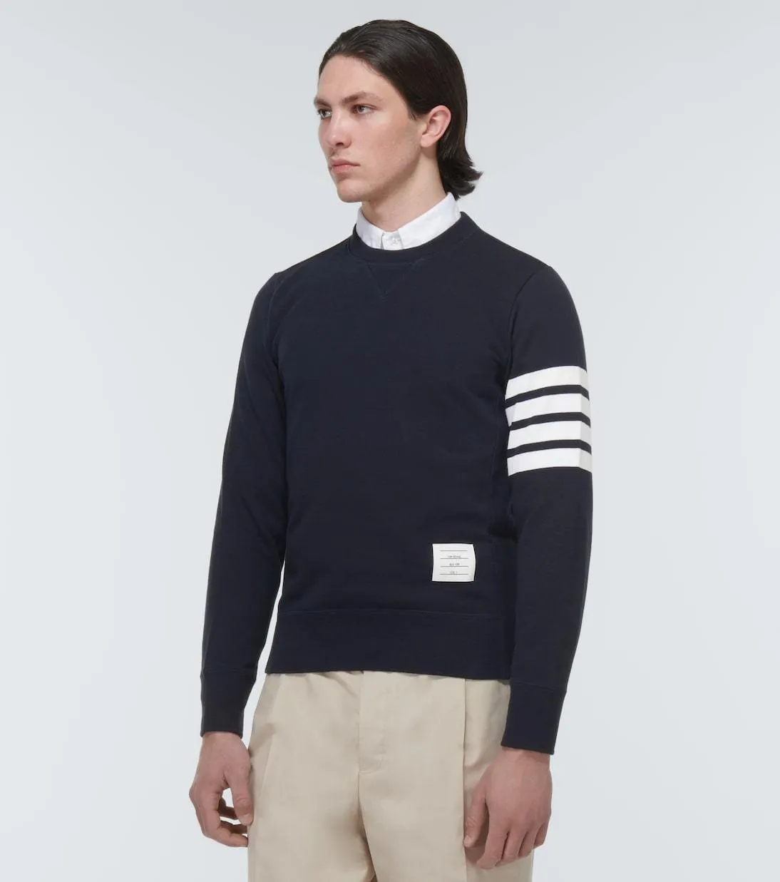 THOM BROWNE  |Crew Neck Pullovers Stripes Sweat Long Sleeves Cotton Logo