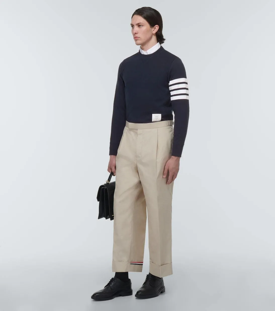 THOM BROWNE  |Crew Neck Pullovers Stripes Sweat Long Sleeves Cotton Logo