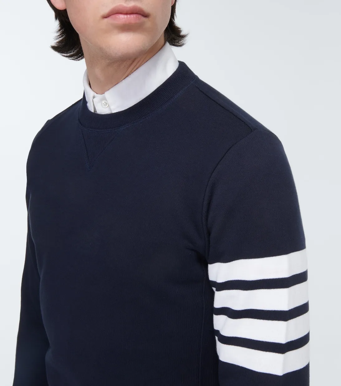 THOM BROWNE  |Crew Neck Pullovers Stripes Sweat Long Sleeves Cotton Logo