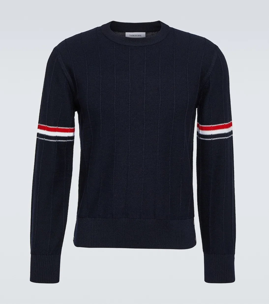 THOM BROWNE  |Crew Neck Pullovers Stripes Wool Long Sleeves Plain