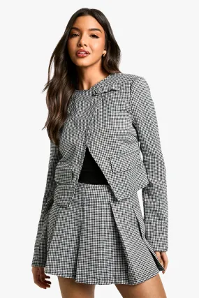 Tonal Mini Dogtooth Asymmetric Cropped Blazer