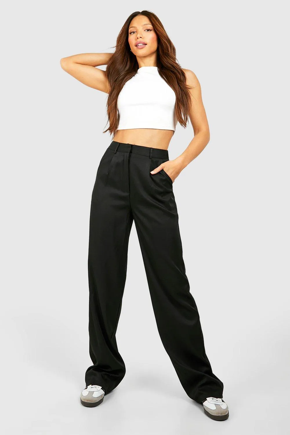 Trousers | Tall Woven Tailored Wide Leg Trousers | boohoo