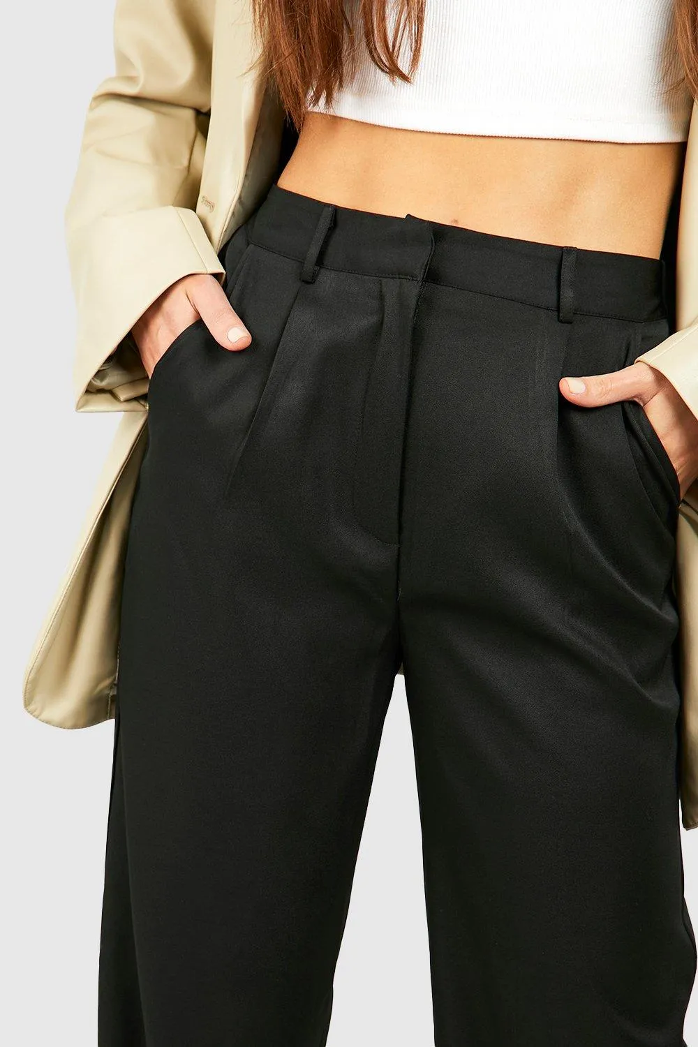 Trousers | Tall Woven Tailored Wide Leg Trousers | boohoo