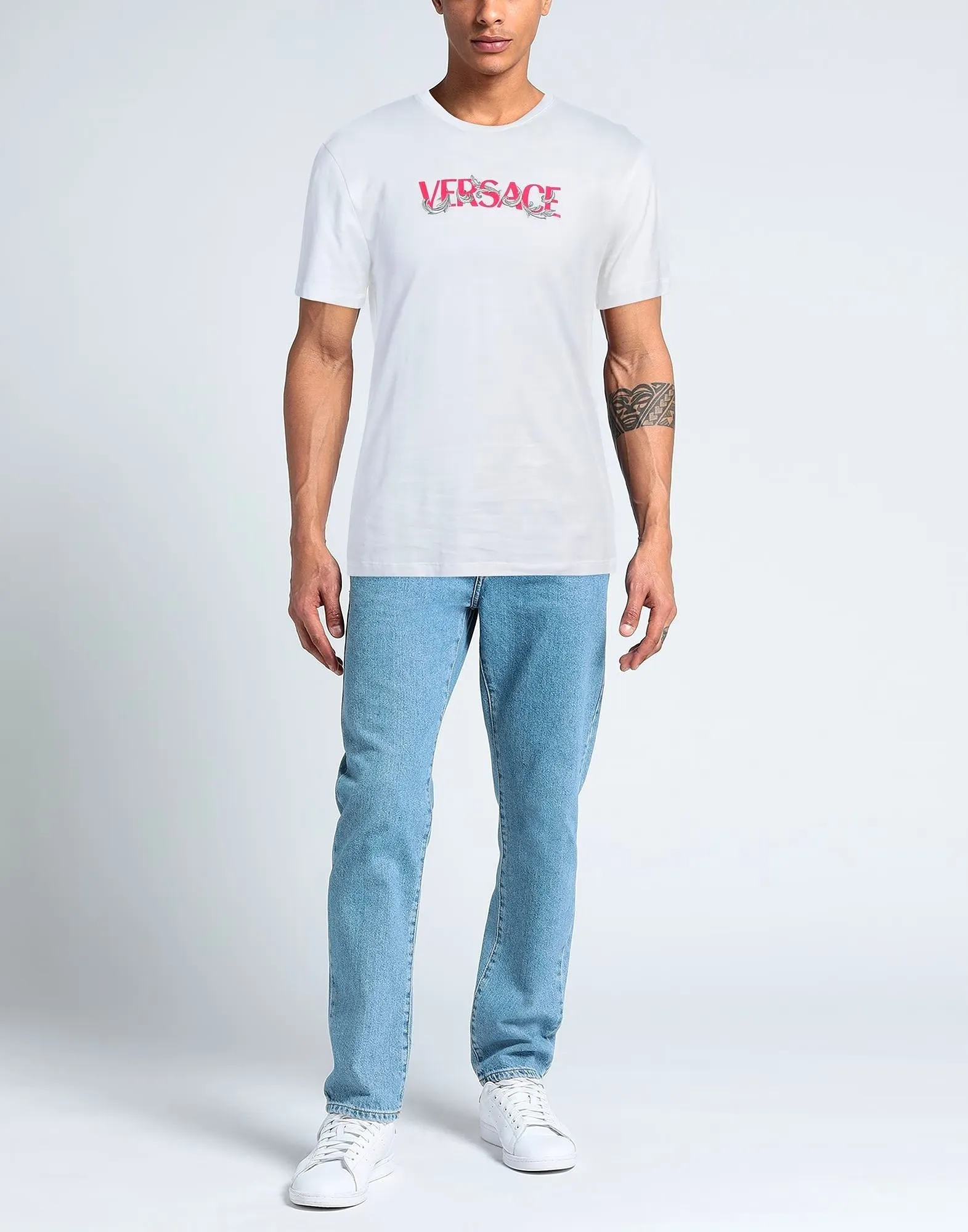 VERSACE  |Crew Neck Pullovers Plain Cotton Short Sleeves Oversized