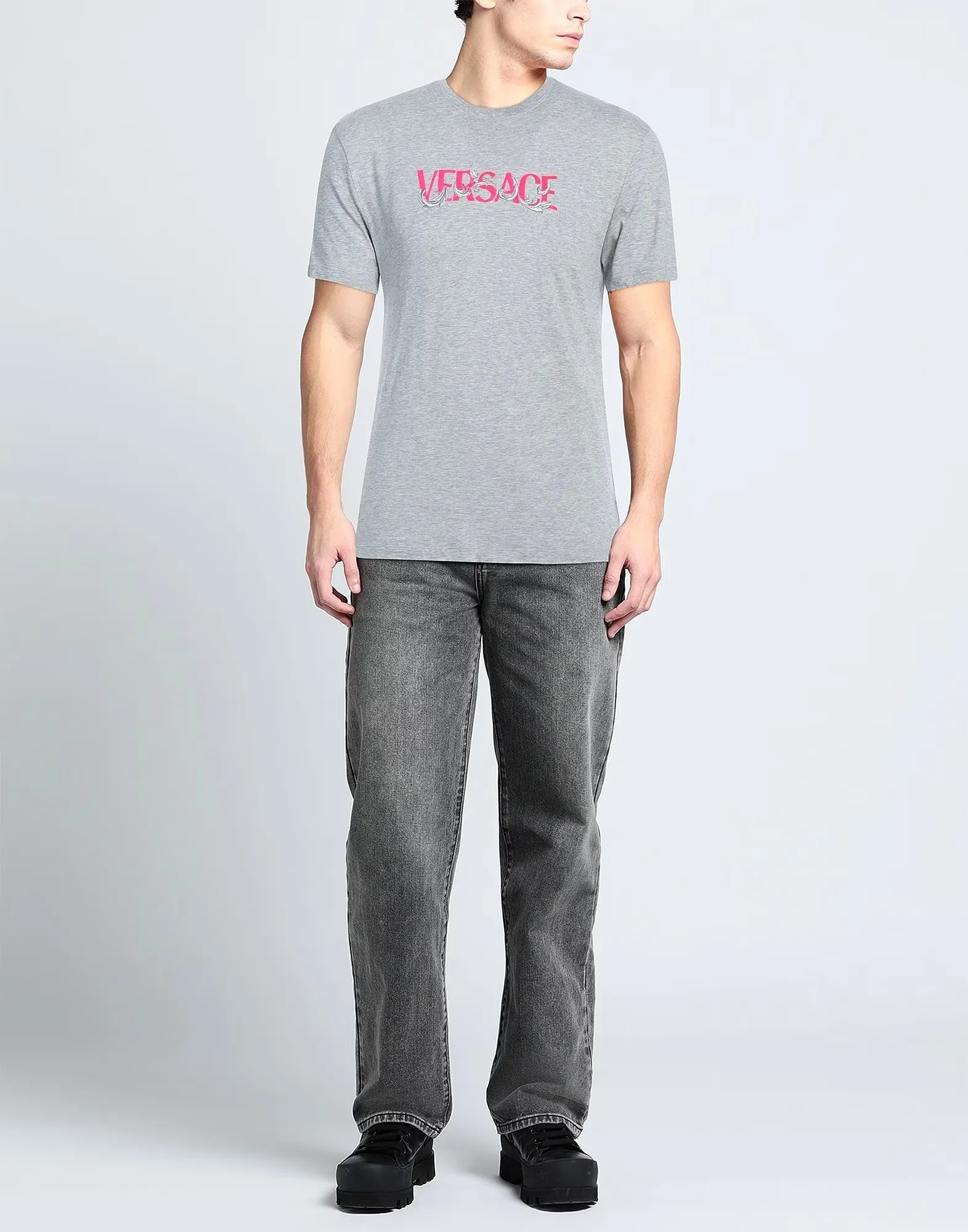 VERSACE  |Crew Neck Pullovers Plain Cotton Short Sleeves Oversized