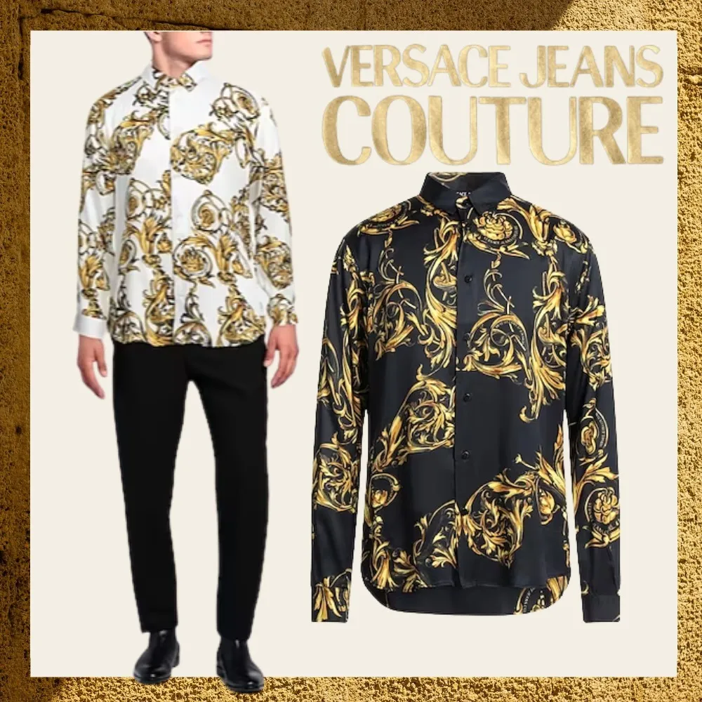 VERSACE JEANS  |Street Style Long Sleeves Logo Shirts