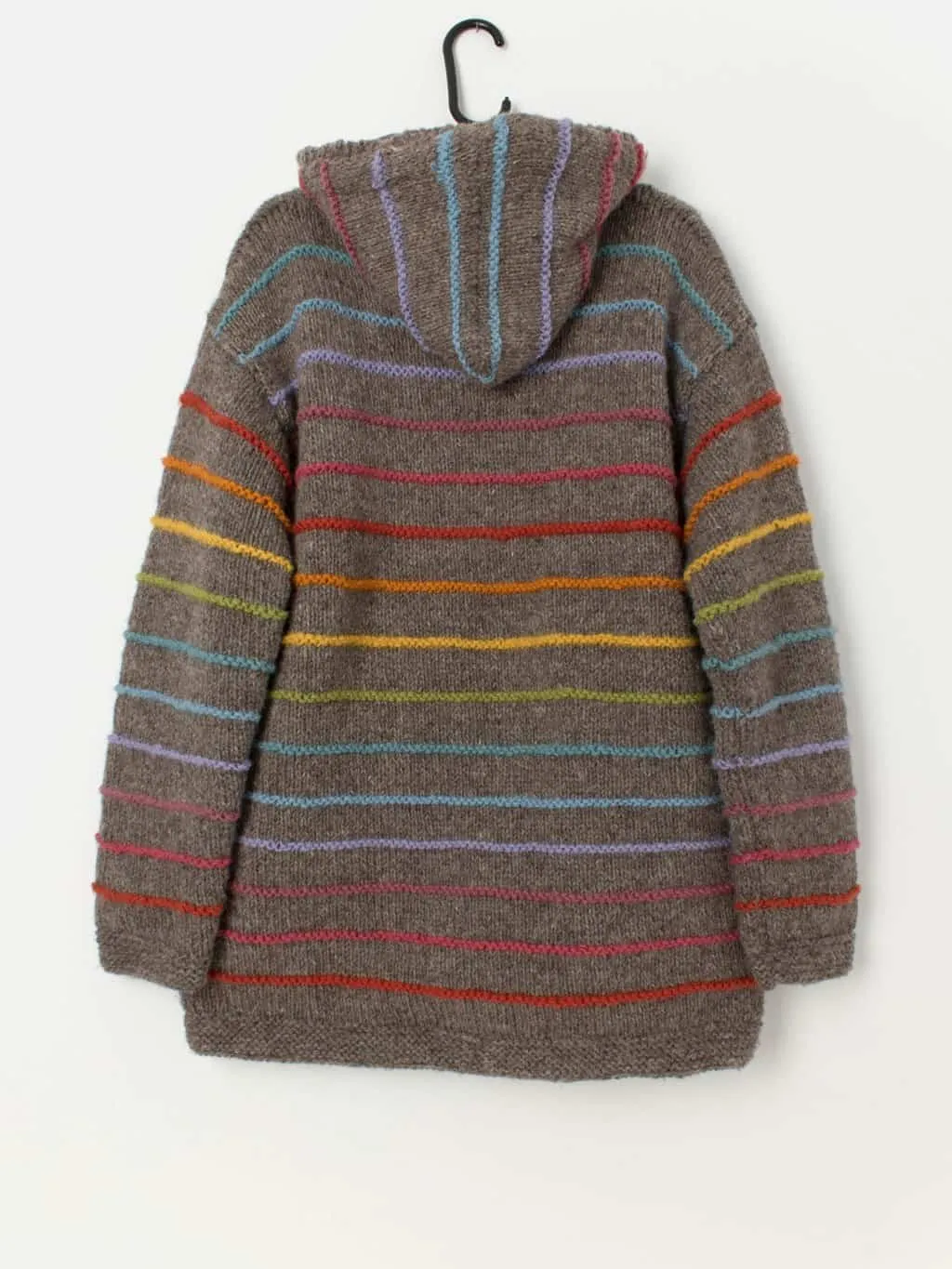 Vintage Pachamama hooded rainbow fleece lined wool cardigan jacket – Large