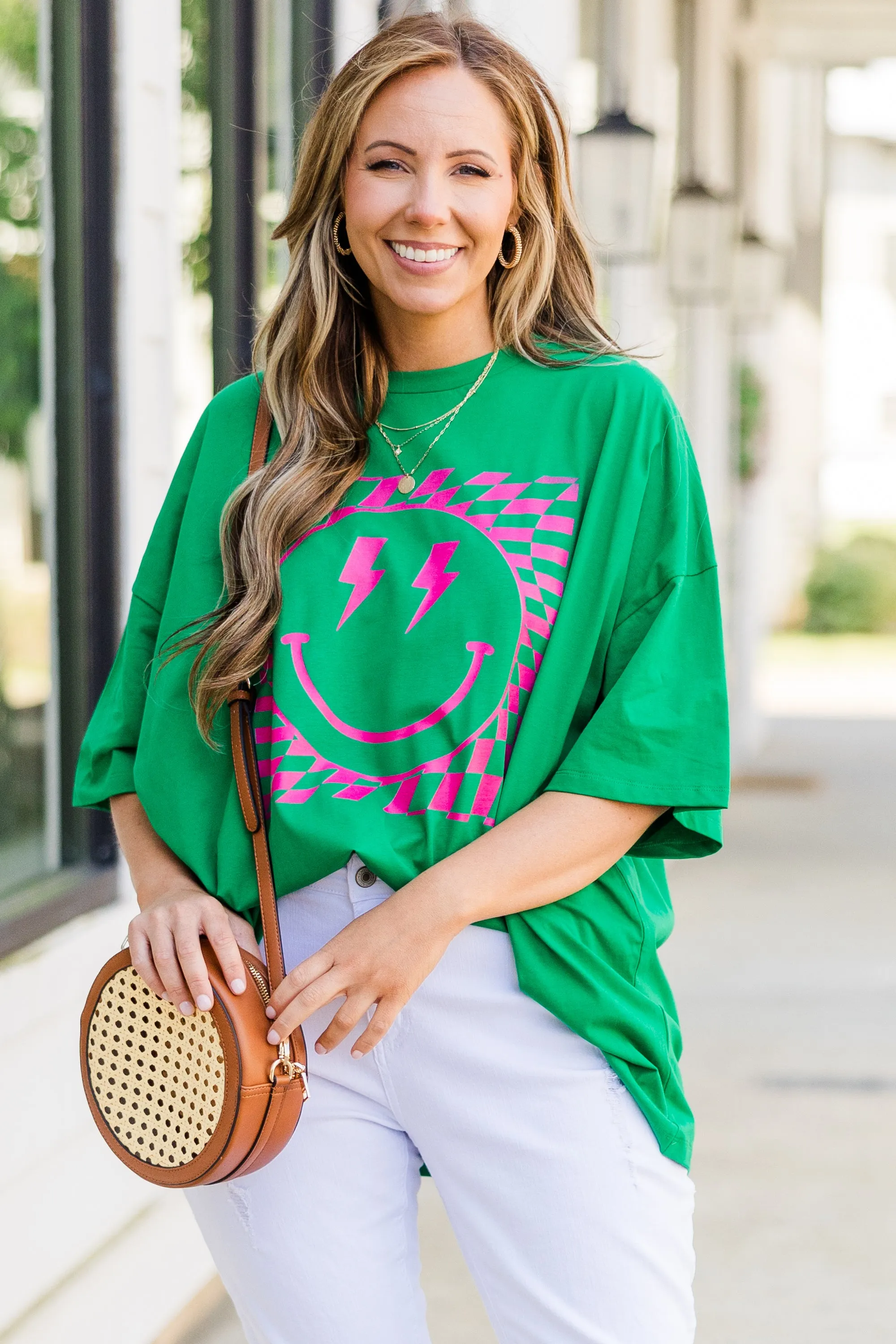 Watermelon Sugar Smiles Boyfriend Tee, Evergreen