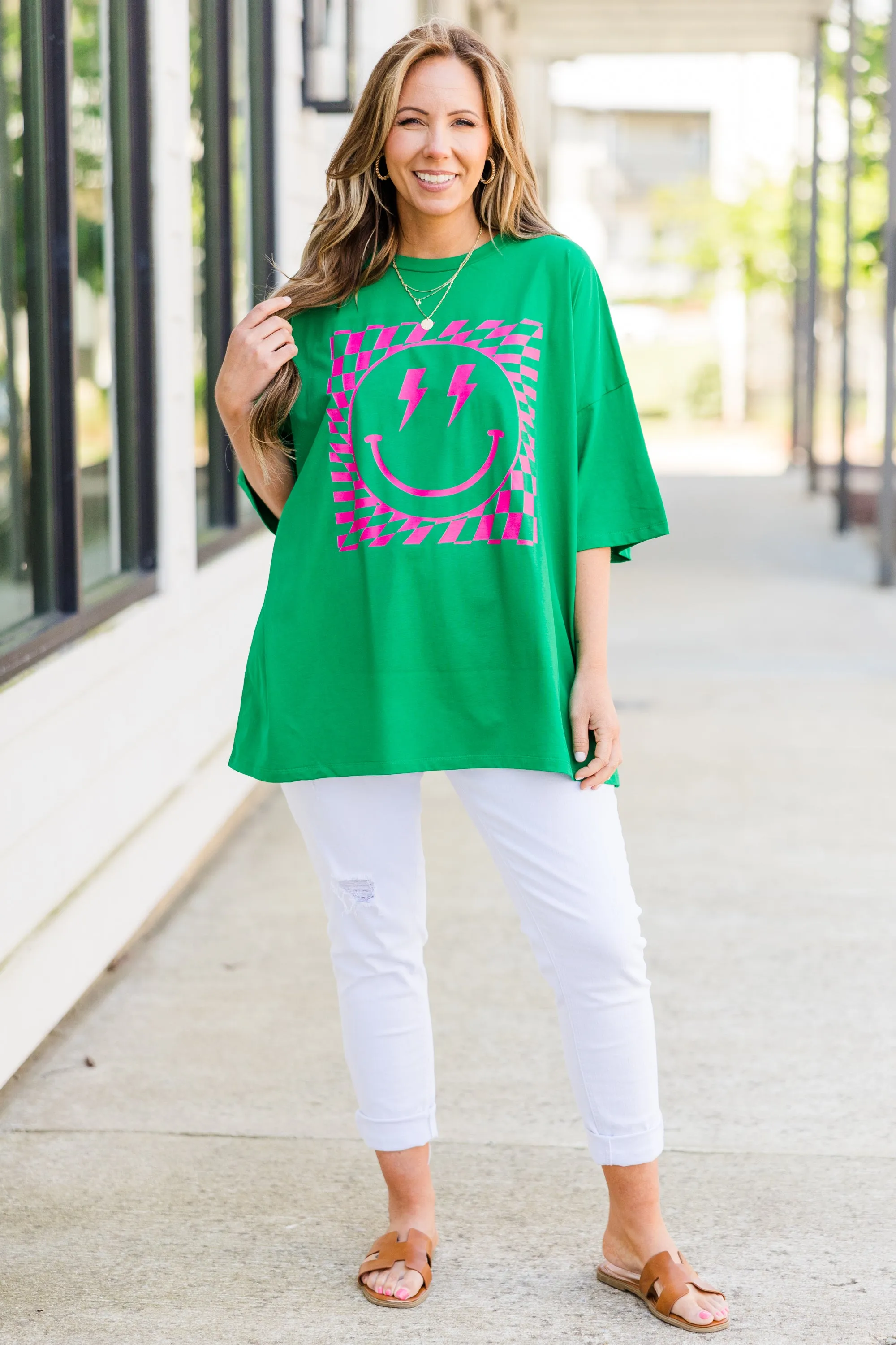 Watermelon Sugar Smiles Boyfriend Tee, Evergreen