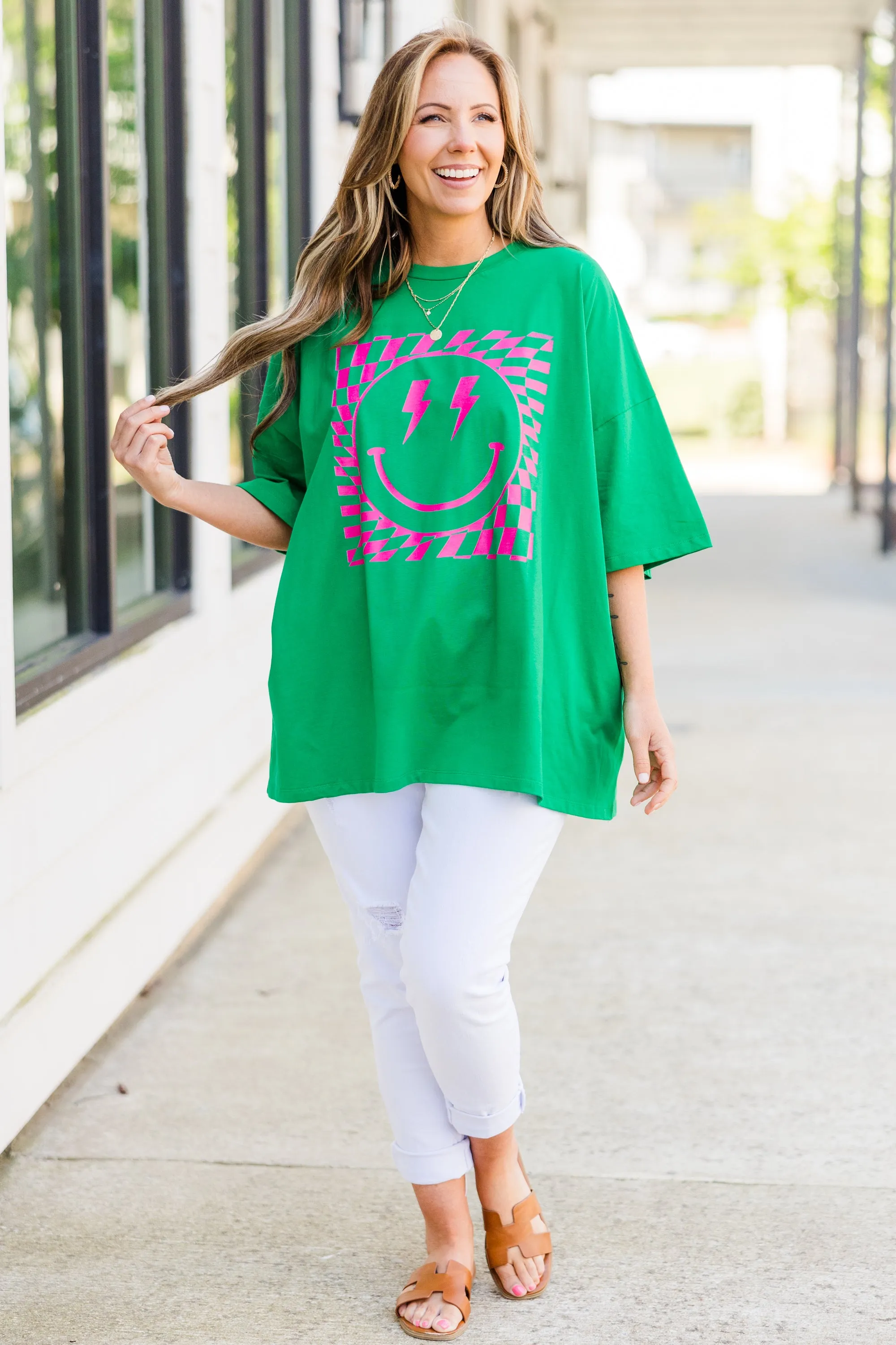 Watermelon Sugar Smiles Boyfriend Tee, Evergreen