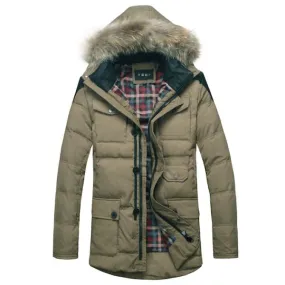 Winter Parka for Men with Fur Lined Hood and Multiple Pockets