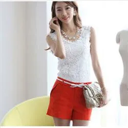 Women Cotton Knitted Lace Sleeveless Tank Tops Plus Size Causal Lace Tops Women Pullovers Black White S-XXL SM6