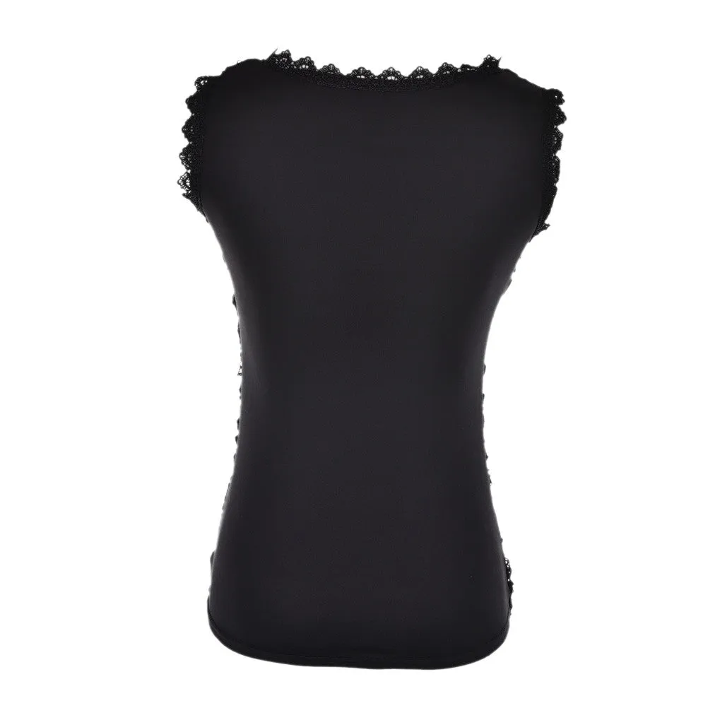 Women Cotton Knitted Lace Sleeveless Tank Tops Plus Size Causal Lace Tops Women Pullovers Black White S-XXL SM6