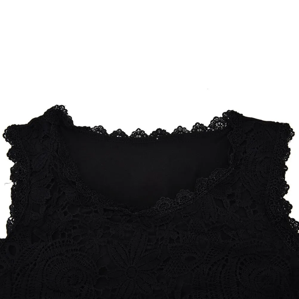 Women Cotton Knitted Lace Sleeveless Tank Tops Plus Size Causal Lace Tops Women Pullovers Black White S-XXL SM6