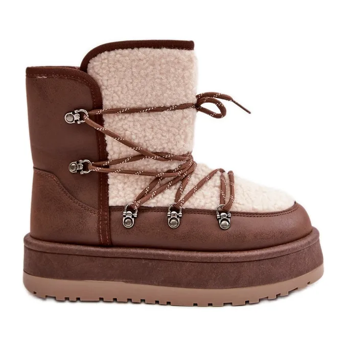 Women's Snow Boots On The Platform With Ties Brown Riaviana