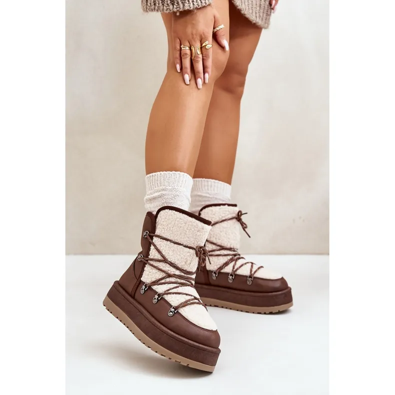 Women's Snow Boots On The Platform With Ties Brown Riaviana