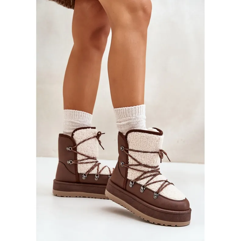 Women's Snow Boots On The Platform With Ties Brown Riaviana