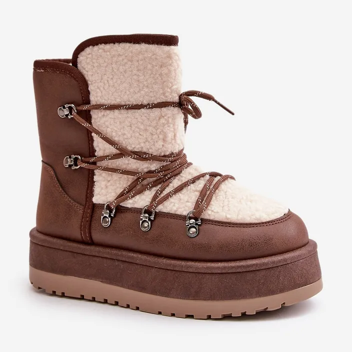 Women's Snow Boots On The Platform With Ties Brown Riaviana