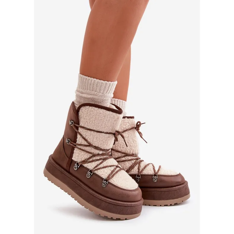 Women's Snow Boots On The Platform With Ties Brown Riaviana