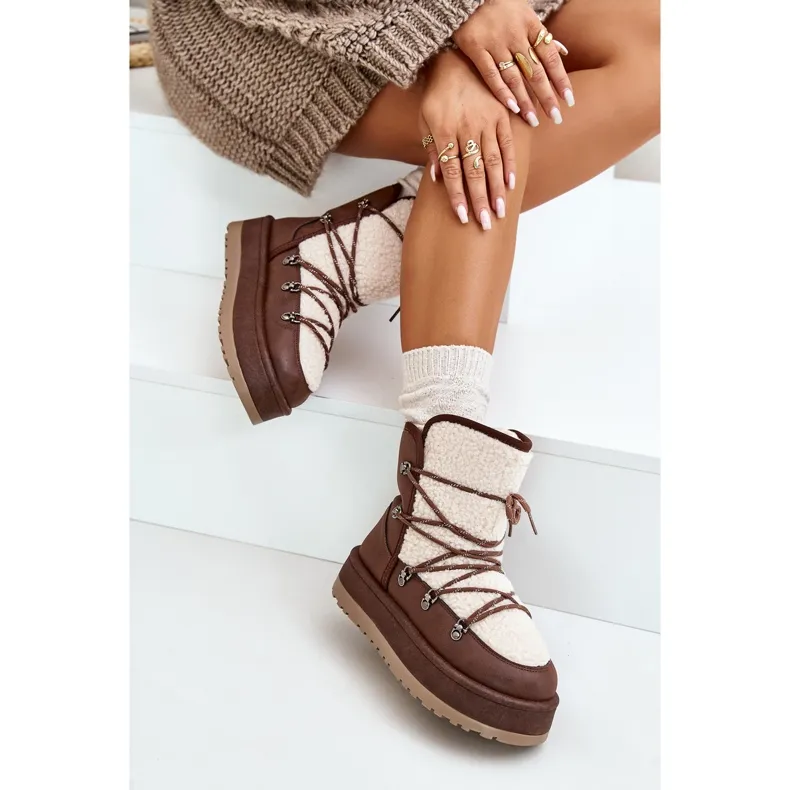 Women's Snow Boots On The Platform With Ties Brown Riaviana