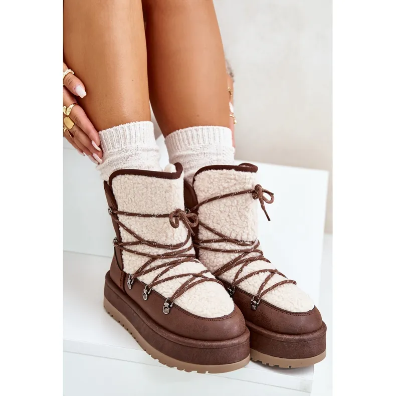 Women's Snow Boots On The Platform With Ties Brown Riaviana