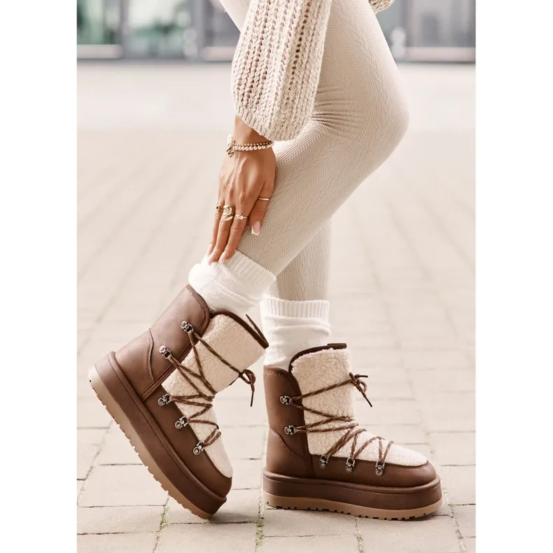 Women's Snow Boots On The Platform With Ties Brown Riaviana