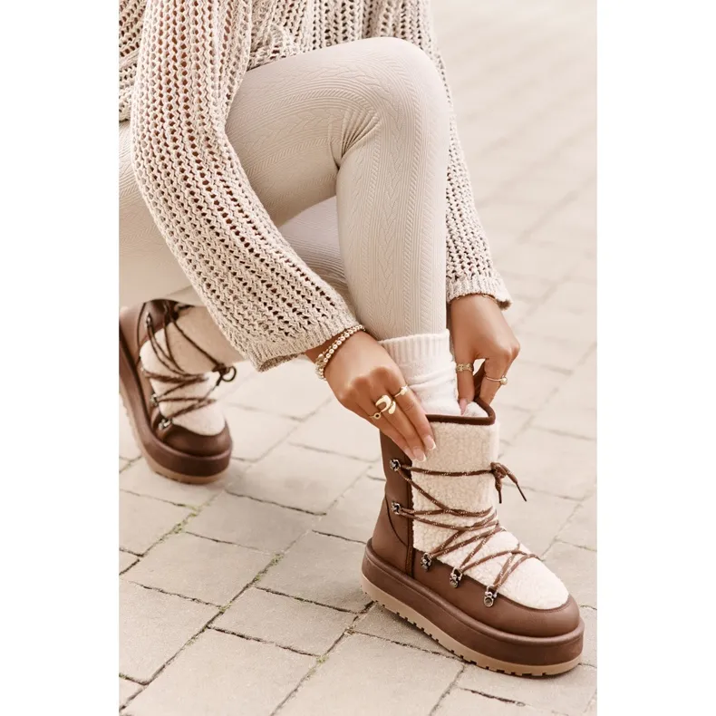 Women's Snow Boots On The Platform With Ties Brown Riaviana