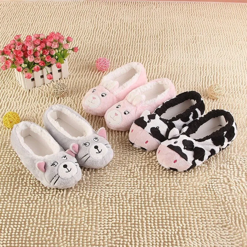 Women's Animal Shape Soft Sole Warm Flats Indoor Floor Slippers