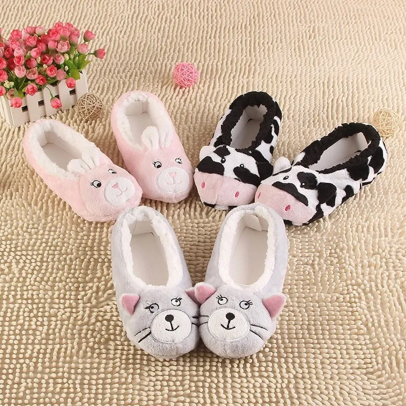 Women's Animal Shape Soft Sole Warm Flats Indoor Floor Slippers