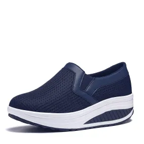 Women's Autumn Navy Blue Cotton Round Toe Slip-on Ballet Shoes